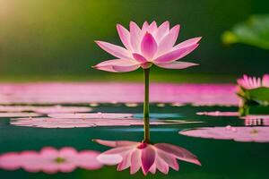 a pink lotus flower is reflected in the water. AI-Generated photo