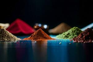 colorful spices on a dark surface. AI-Generated photo
