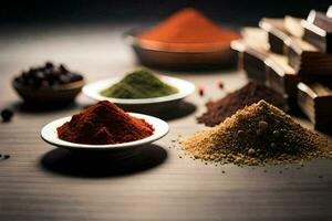 various spices and spices are shown in bowls. AI-Generated photo