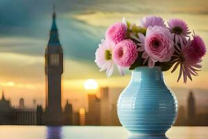 the city of london, flowers, flowers in a vase, hd wallpaper. AI-Generated photo