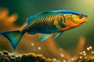 un pescado con brillante colores es nadando en el agua. generado por ai foto