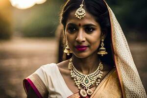 a beautiful indian woman wearing traditional jewelry. AI-Generated photo