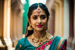 beautiful indian woman wearing traditional jewelry. AI-Generated photo