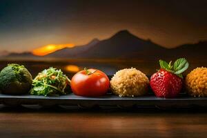 un plato con diferente tipos de comida en él. generado por ai foto