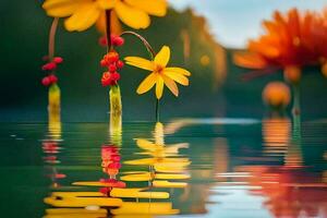 flores en el agua, agua, flores, agua, hd fondo de pantalla. generado por ai foto