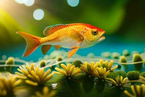 a fish swimming in the water with plants. AI-Generated photo