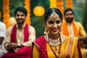 a woman in a traditional indian wedding dress. AI-Generated photo