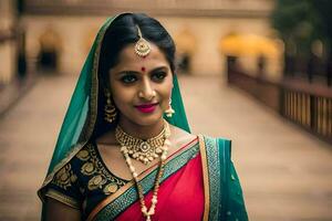 a beautiful indian bride in traditional attire. AI-Generated photo