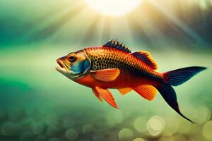 a fish with bright colors is swimming in the water. AI-Generated photo