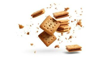 Falling biscuits cookies isolated on white background with clipping path. AI Generated photo