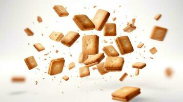 Falling biscuits cookies isolated on white background with clipping path. AI Generated photo