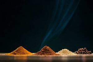 a group of spices on a dark background. AI-Generated photo