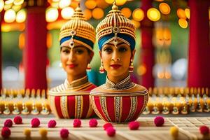 two statues of women in indian costumes. AI-Generated photo