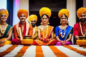 indio Boda ceremonia en Delhi. generado por ai foto