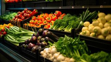 Different varieties of fresh vegetables in local markets, super shops. AI Generated photo