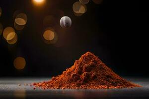 a pile of red chili powder on a black background. AI-Generated photo