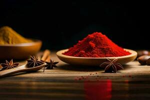 spices and spices in a wooden bowl. AI-Generated photo