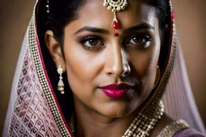 a beautiful indian woman wearing a traditional sari. AI-Generated photo