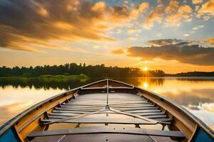 un barco en el agua a puesta de sol. generado por ai foto