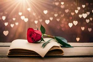 photo wallpaper heart, the sun, the book, the rose, the book, the rose,. AI-Generated