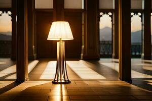 a lamp is sitting in the middle of a room. AI-Generated photo