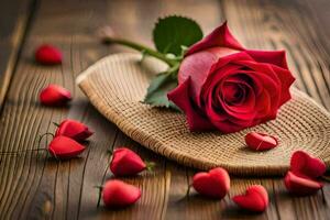 red roses on a wooden table. AI-Generated photo