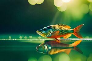 a fish is standing on the water with a bright light behind it. AI-Generated photo