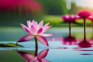 pink lotus flower in the water with a green background. AI-Generated photo