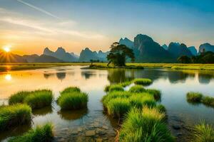 the li river in china. AI-Generated photo