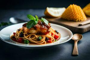 the dish is served with a spoon and a fork. AI-Generated photo