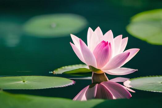 un rosado loto flor es flotante en el agua. generado por ai foto