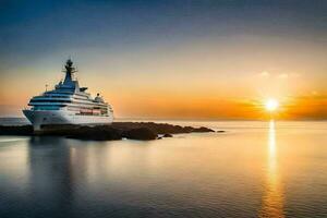 a cruise ship in the ocean at sunset. AI-Generated photo