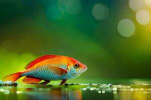 a red fish is standing on the water. AI-Generated photo