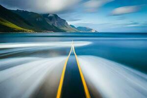 a long exposure photograph of a boat going through the water. AI-Generated photo