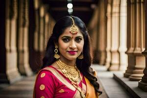 a beautiful indian woman in a traditional sari. AI-Generated photo