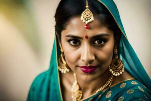 a beautiful indian woman in a sari. AI-Generated photo