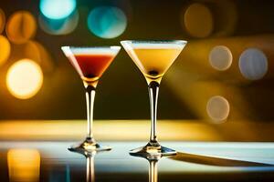 two glasses of cocktails on a table with a blurred background. AI-Generated photo