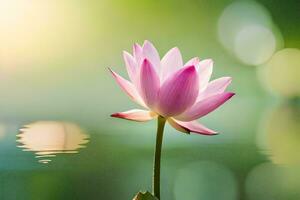 a pink lotus flower is seen in the water. AI-Generated photo