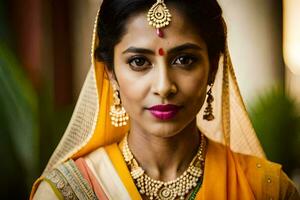 a beautiful indian woman wearing a traditional sari. AI-Generated photo