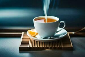 a cup of tea with a slice of orange. AI-Generated photo