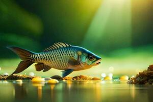 fish in the water with a bright light. AI-Generated photo