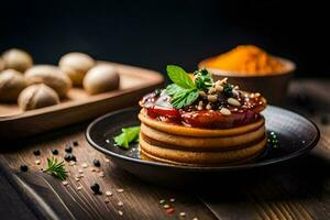 a plate of food with spices and vegetables. AI-Generated photo