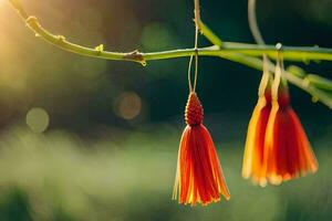 orange flowers hanging from a tree branch. AI-Generated photo