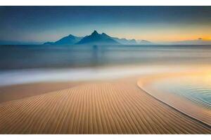 a long exposure photograph of a beach and mountains. AI-Generated photo