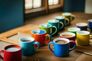 colorful coffee cups on a table. AI-Generated photo