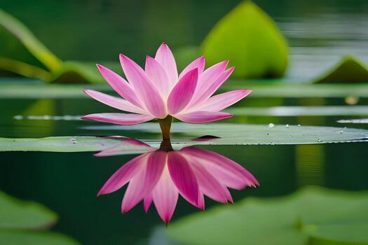 un rosado loto flor es reflejado en el agua. generado por ai foto