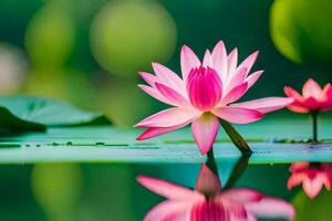 pink lotus flower in water with green leaves. AI-Generated photo