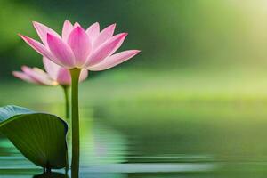 two pink lotus flowers in the water. AI-Generated photo
