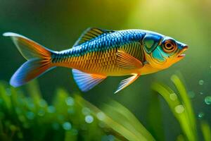 a fish with bright blue and orange colors. AI-Generated photo