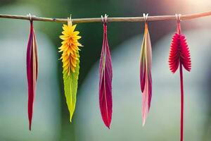 colorful leaves hanging from a clothesline. AI-Generated photo